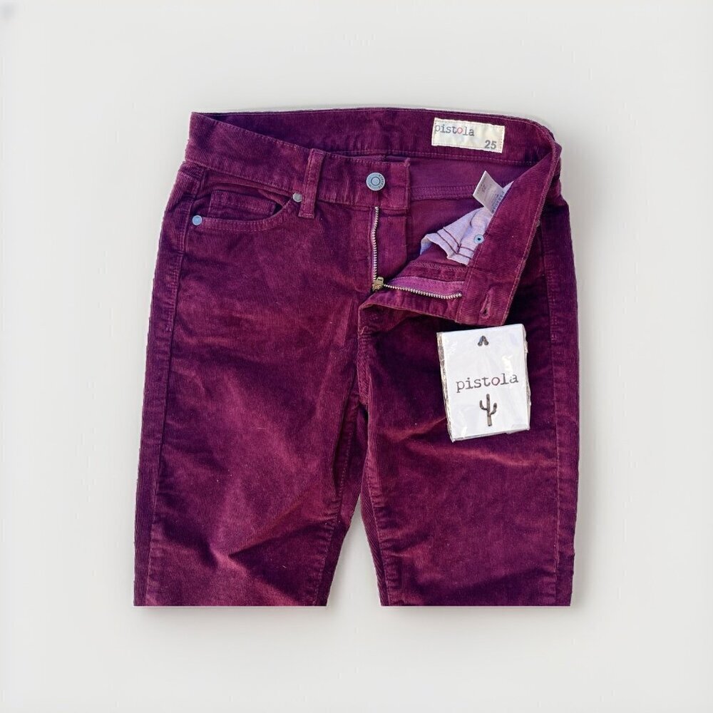 Nasty Gal Pistola Women’s Burgundy Corduroy Pants Size 25 High Waist - Picture 12 of 13